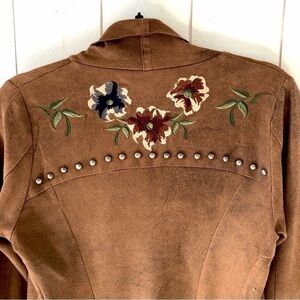 Shyanne Embroidered Studded Brown Faux Suede Western Boho Jacket Size M